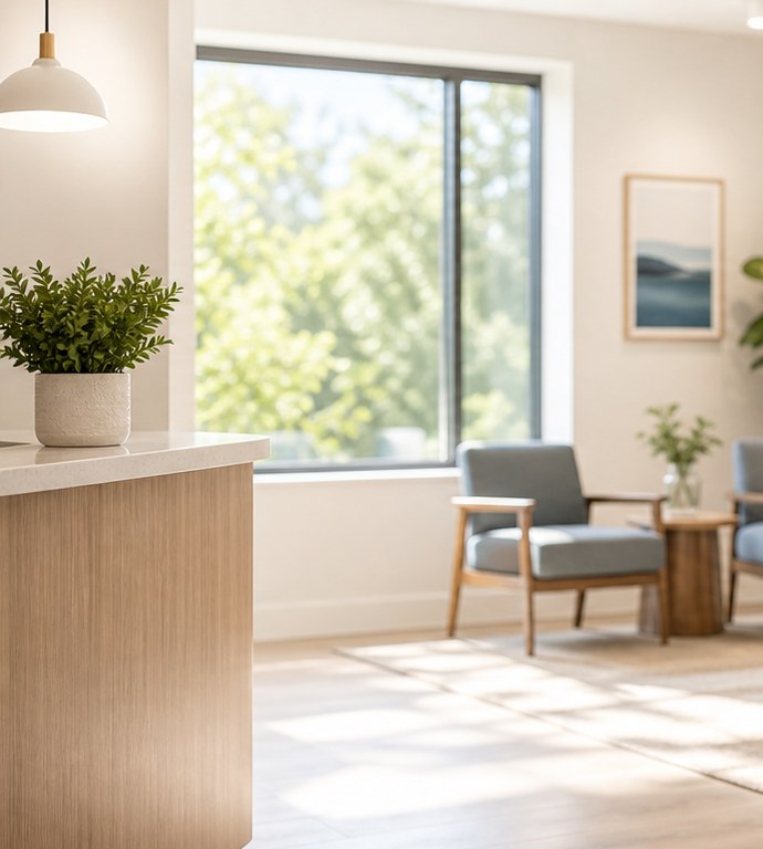 A calm, light-filled healthcare reception space